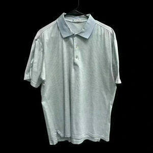 Peter Millar Men's Light Blue & White Striped Polo Shirt Size M 100% Cotton